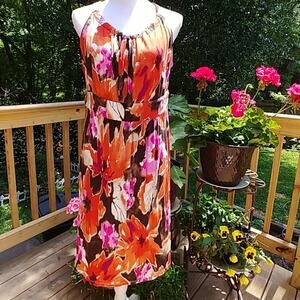 J Floral Pullover Floral Midi Dress Wooden Tie Back Accent XL